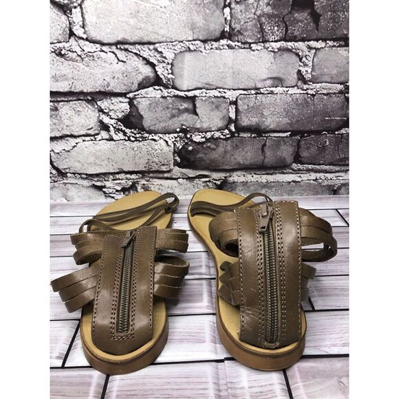 Sundance Taupe Leather Open Strap Back Zip Flats Sandals Women Sz 41EU/10.5M US - Picture 6 of 16